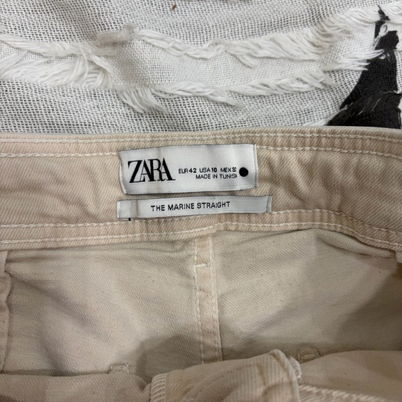 Zara Womens Beige Rise High Jeans Sz 10 The Marine Straight Casual Preppy Comfy - Picture 7 of 11
